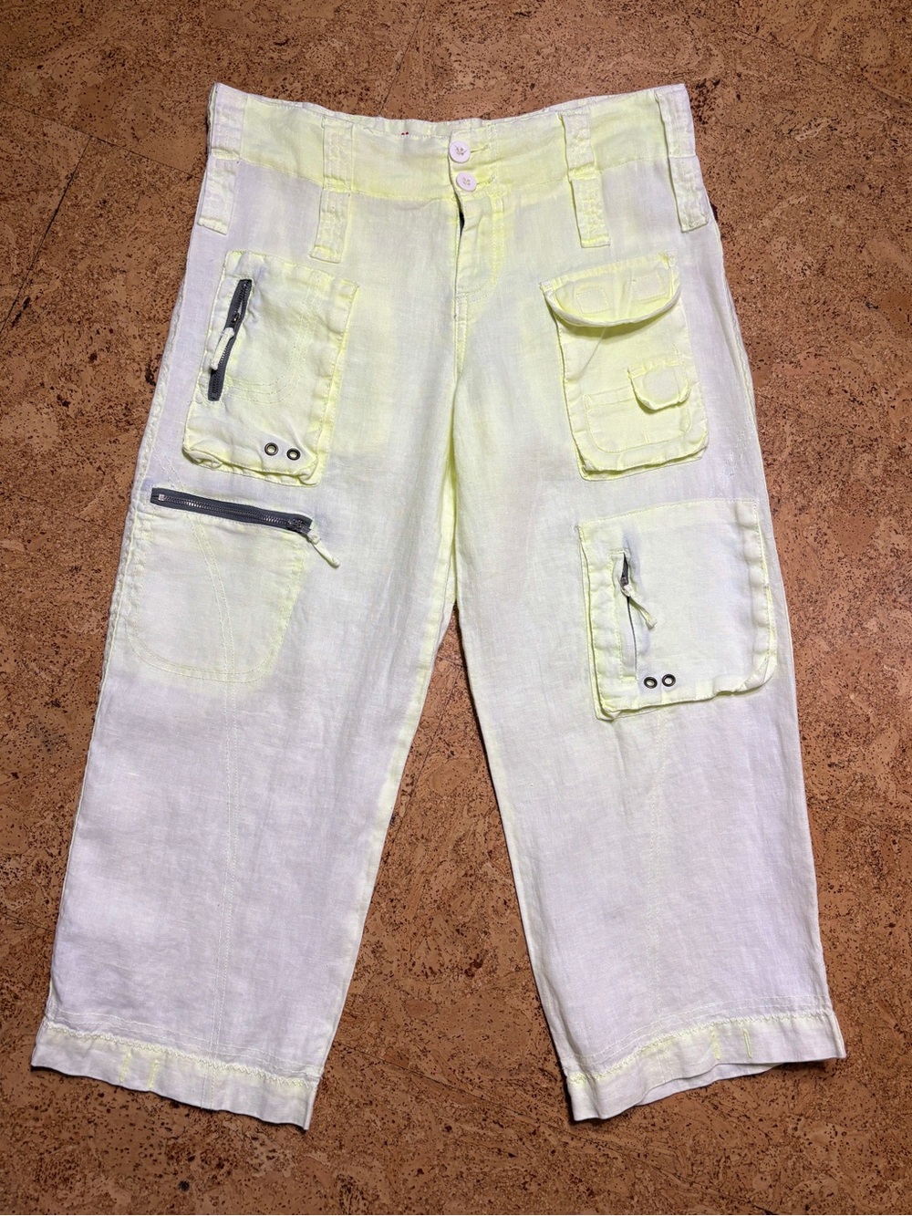 Pete & Greta 100% Linen Utility Crop Pant In yellow Sz 2